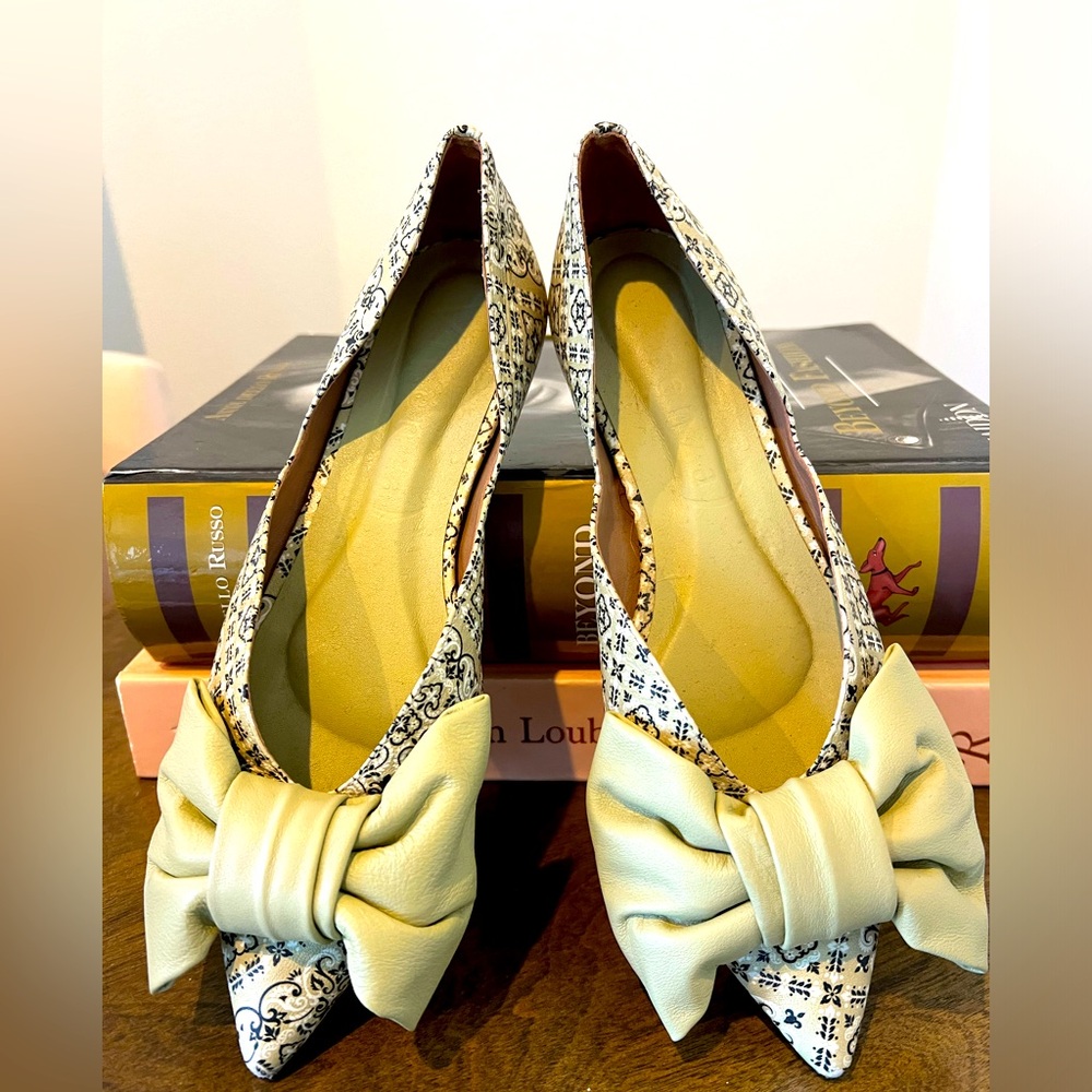 Anthropologie Vicenza Brand Bandana Print Leather Bow Flats 5